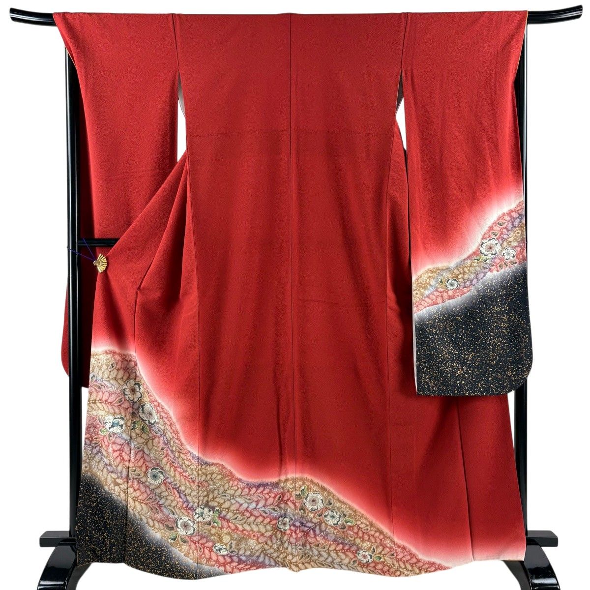 【美品】 振袖 身丈166cm 裄丈68cm L 袷 辻が花 金彩 ぼかし 赤 正絹 名品 【中古】