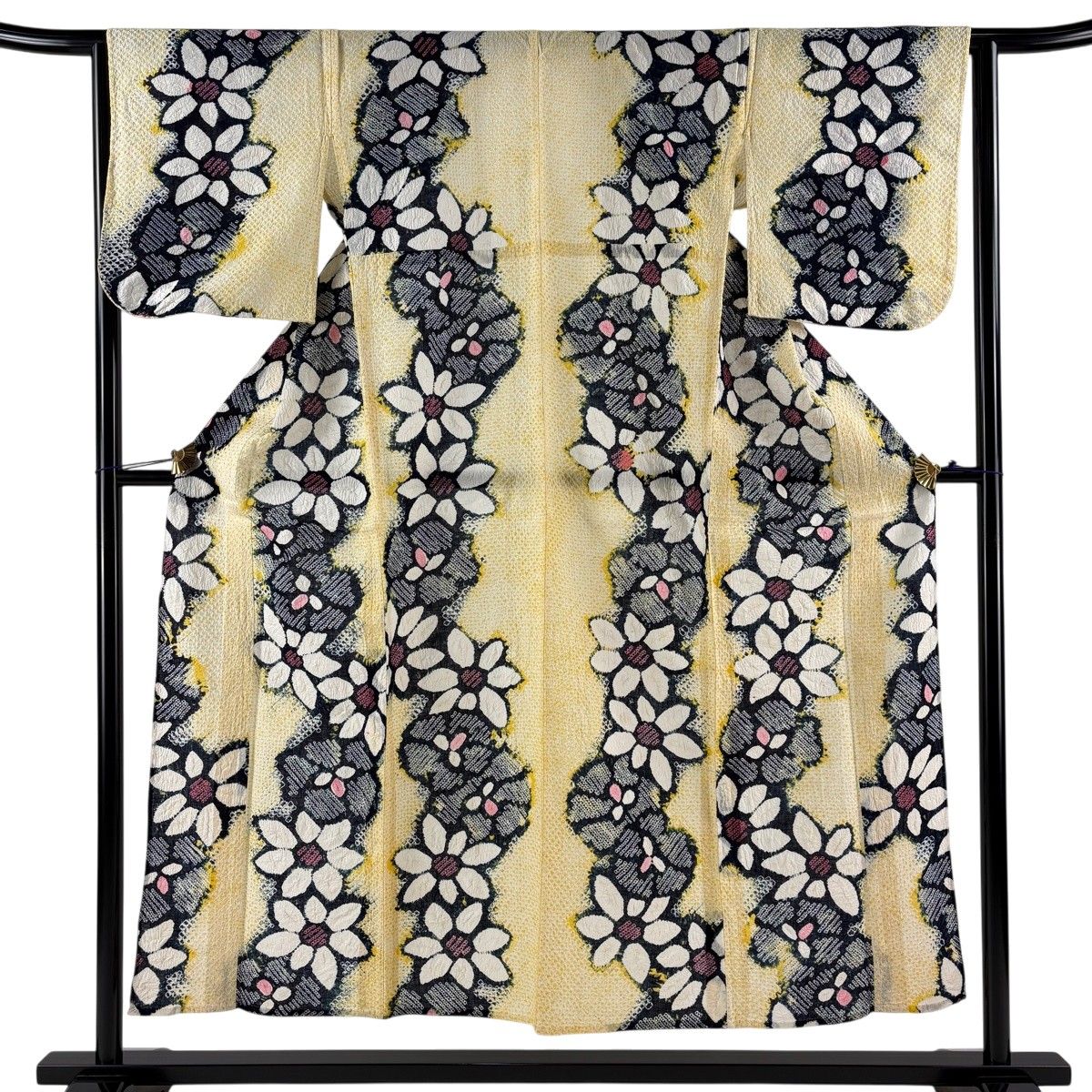 浴衣 身丈151.5cm 裄丈63.5cm S 絞り浴衣 花 絞り 黄色 綿 名品 【中古】