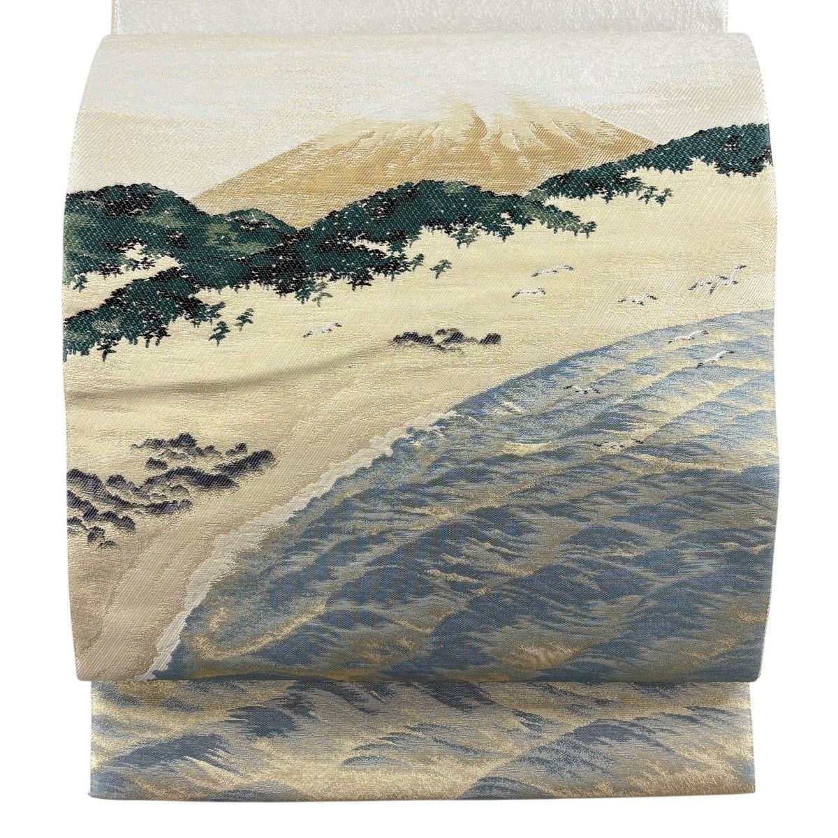 袋帯 名品 じゅらく 落款 横山大観 富士山 波 金糸 箔 金色 お太鼓柄 正絹 【中古】