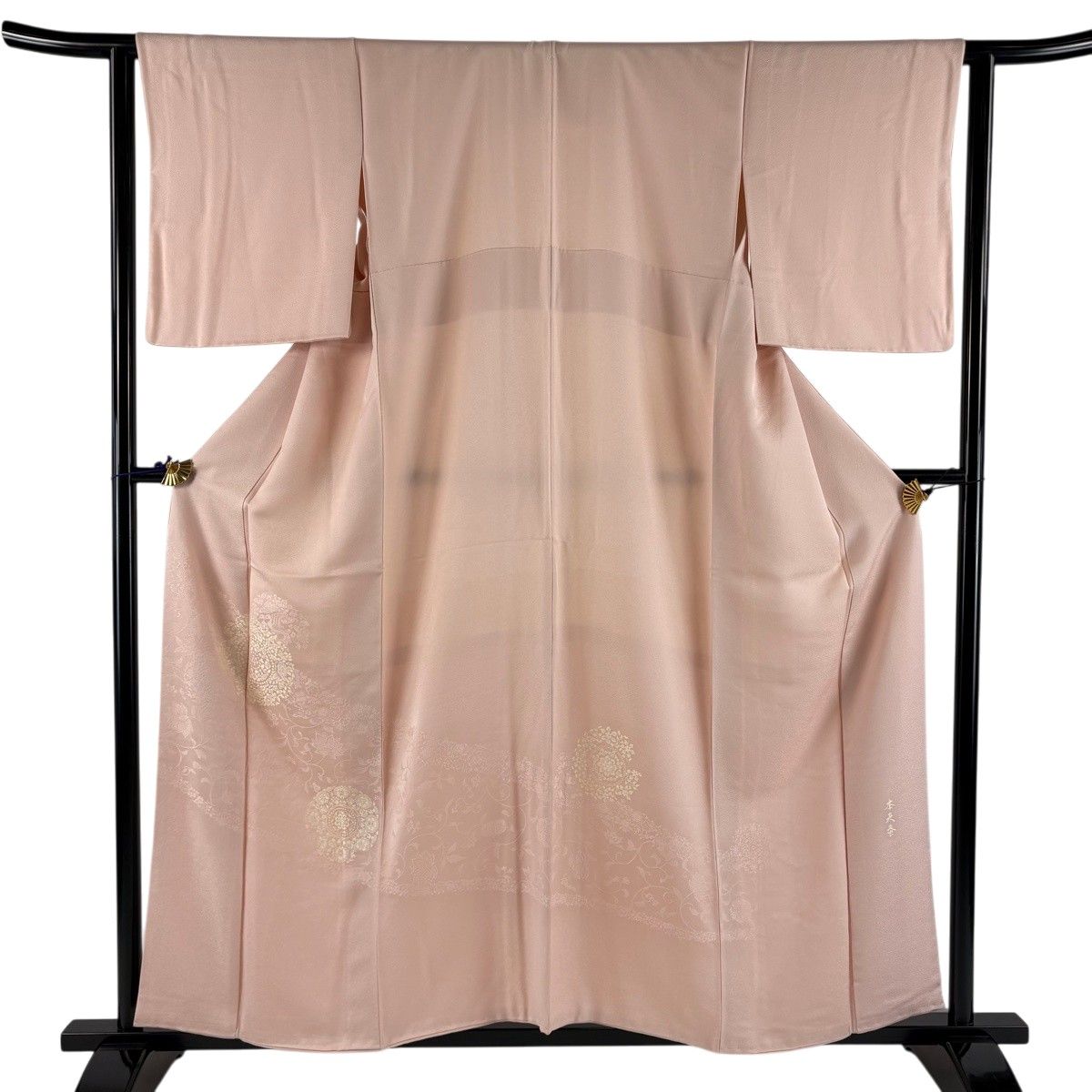 【美品】 付下げ 身丈158cm 裄丈62.5cm S 袷 鏡裏文 地紋 ピンク 正絹 秀品 一つ紋 【中古】