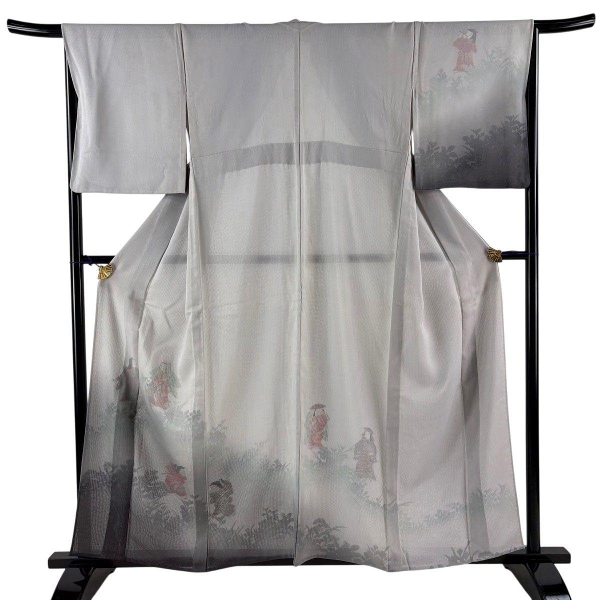 付下げ 身丈158cm 裄丈68cm L 紗絽袷 童 シルエット 金彩 灰色 正絹 秀品 【中古】