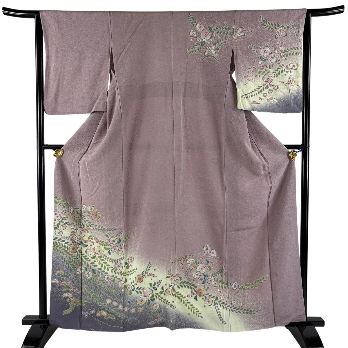 訪問着 身丈161cm 裄丈64cm M 袷 辻が花柄 金彩 ぼかし 薄紫 正絹 秀品 【中古】