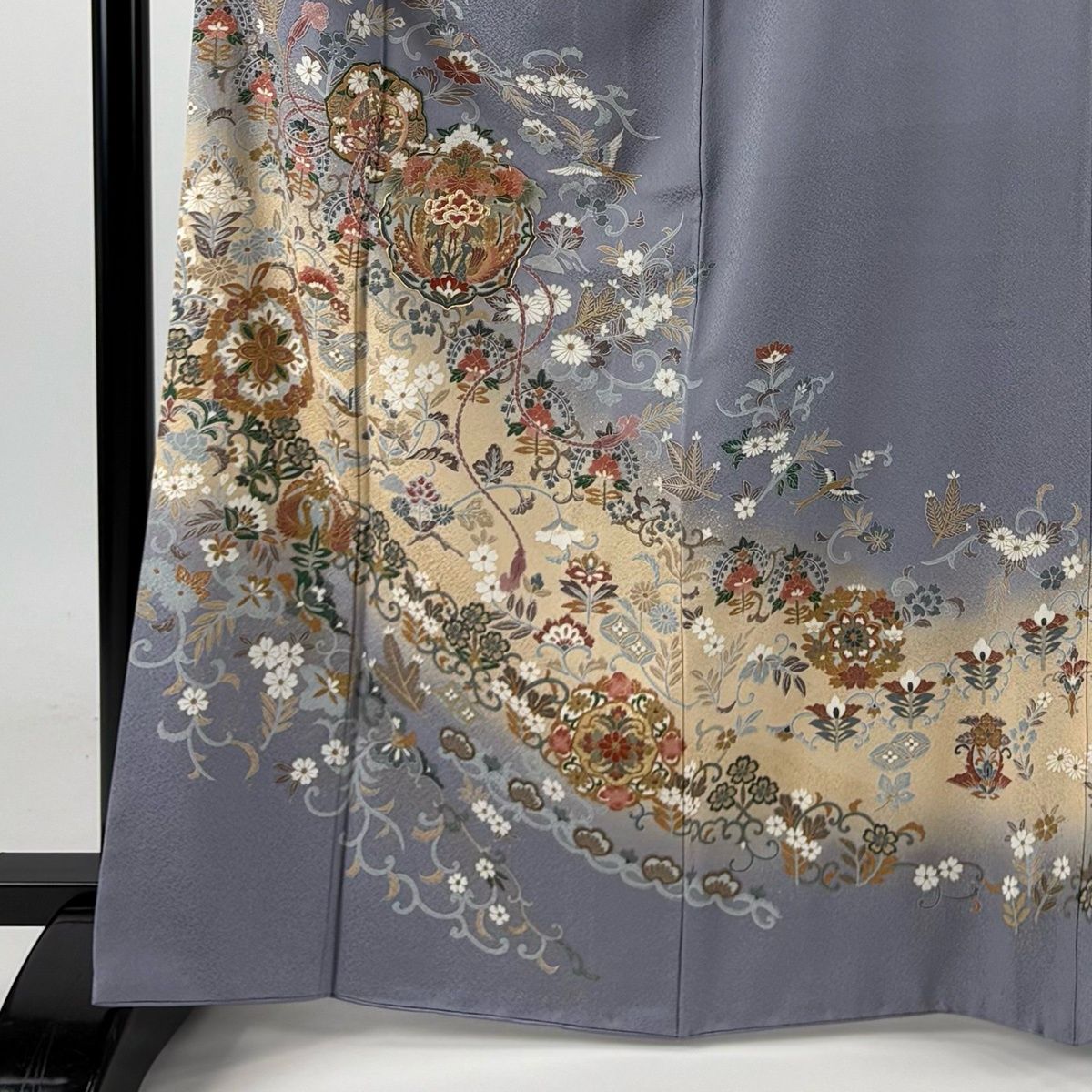 訪問着 身丈165.5cm 裄丈67.5cm L 袷 向かい鳥文 草花 金糸 金彩 青
