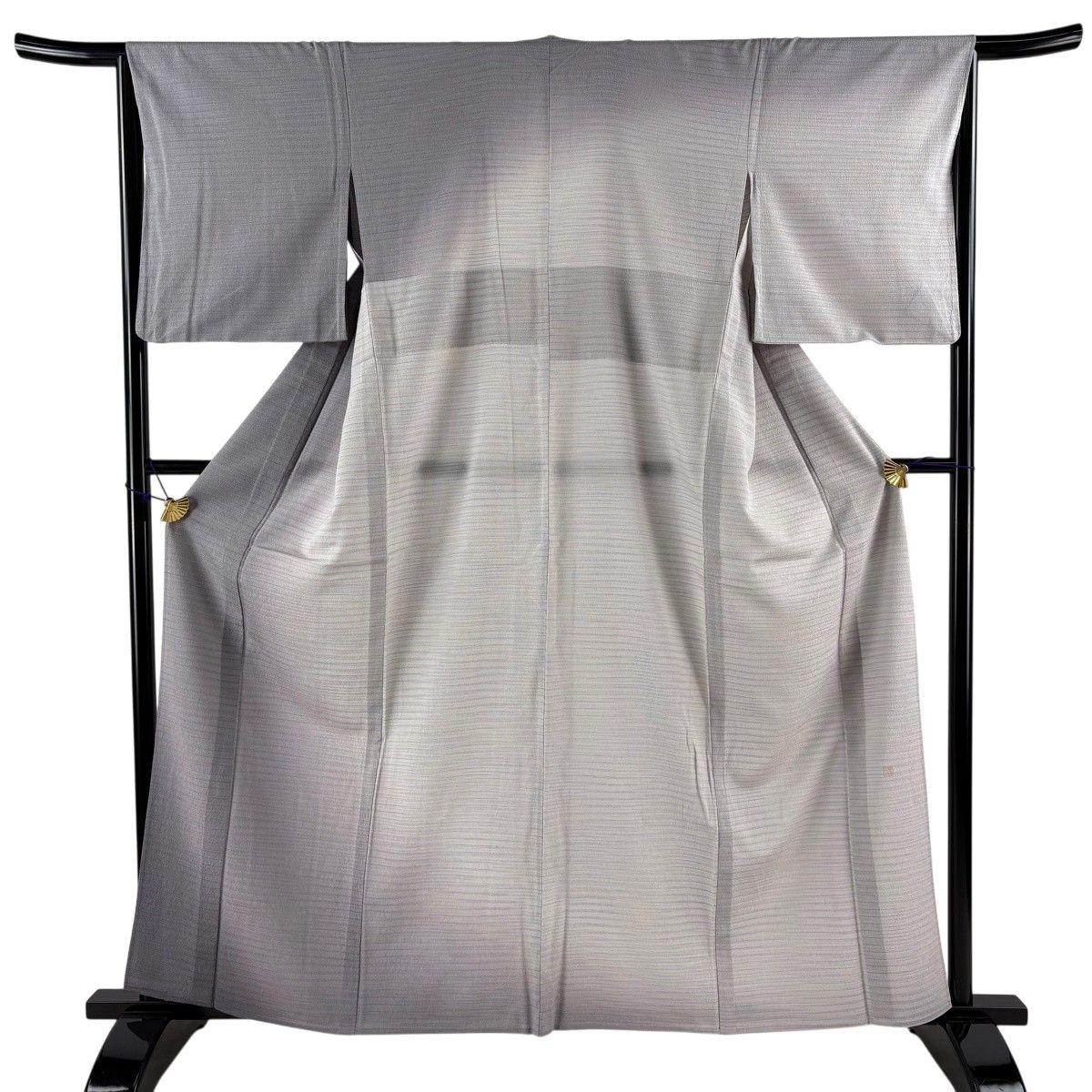 【美品】 付下げ 身丈161cm 裄丈64cm M 単衣 落款 横縞 ぼかし 灰紫 正絹 秀品 【中古】