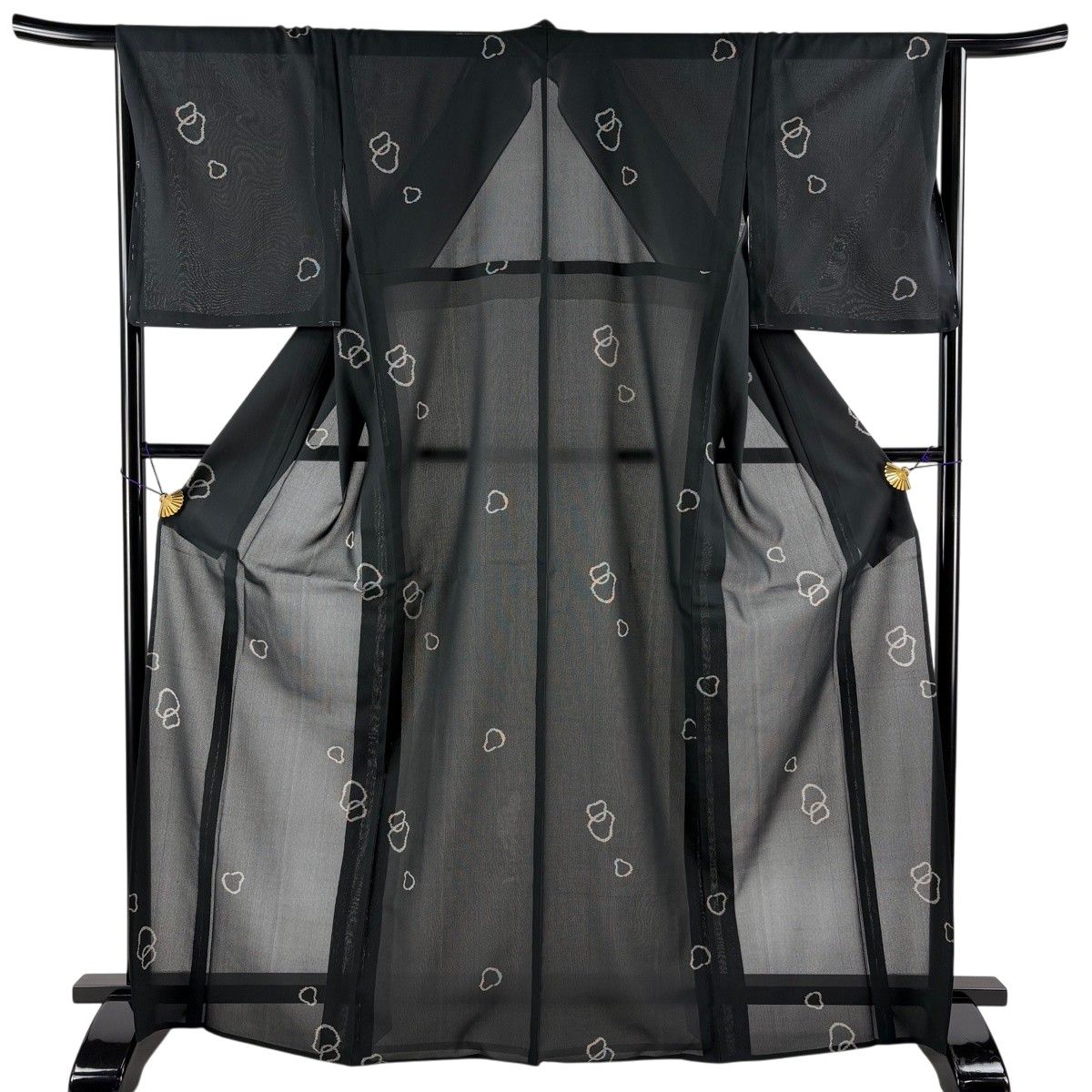 【美品】 紬 身丈168.5cm 裄丈67.5cm L 薄物 夏紬 幾何学 黒 正絹 秀品 【中古】