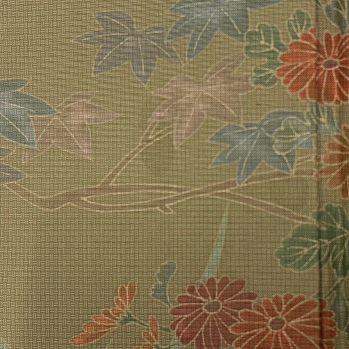訪問着 身丈152cm 裄丈62cm S 袷 紬地 花籠 草花 金彩 灰緑 正絹 秀品