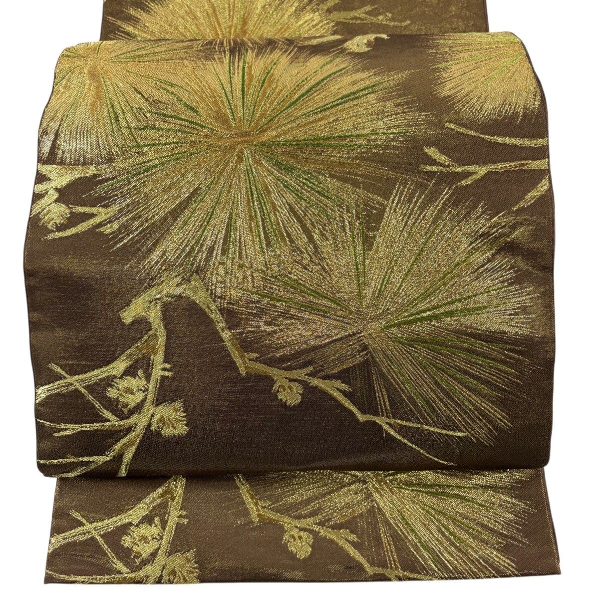 【美品】 袋帯 秀品 川島織物 落款 松 金糸 箔 焦茶色 六通 正絹 【中古】