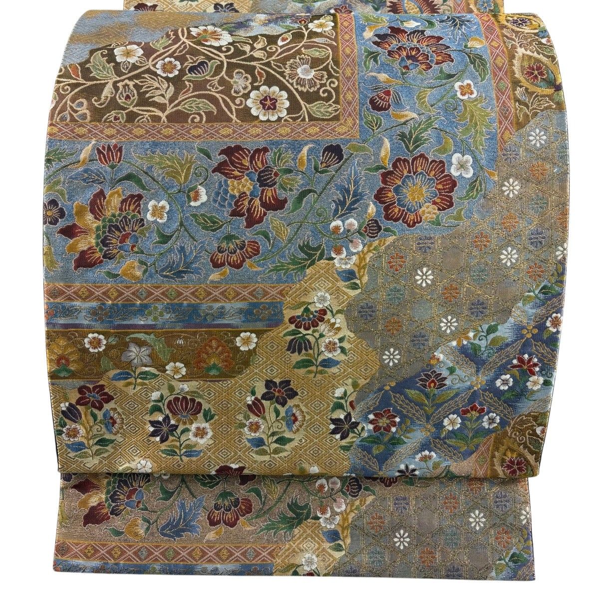 【美品】 袋帯 秀品 花唐草 菱 金糸 箔 茶色 六通 正絹 【中古】