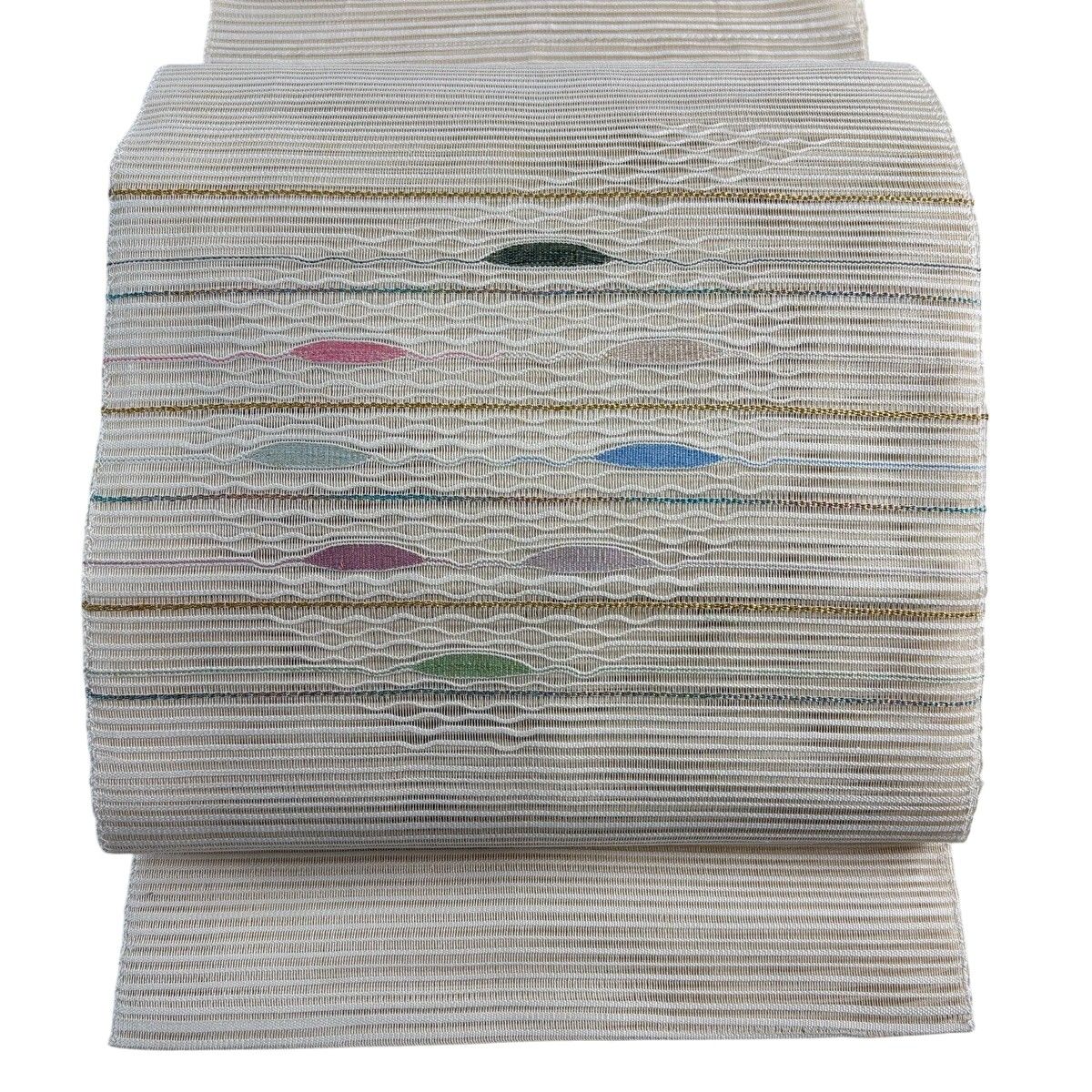 名古屋帯 秀品 八寸名古屋帯 夏帯 絽 幾何学 縞 金糸 ベージュ 正絹 【中古】 8,850円