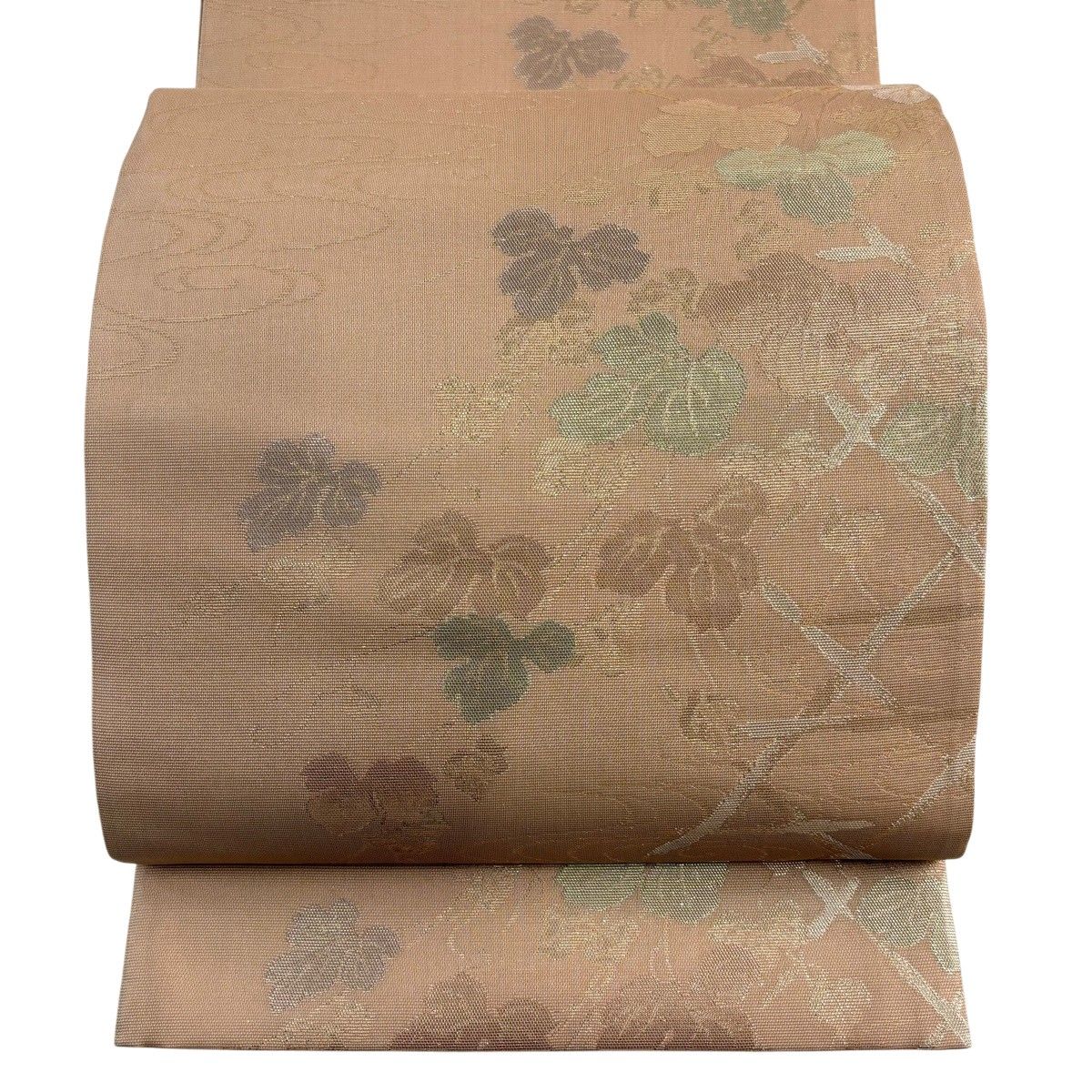 袋帯 秀品 夏帯 蔦 流水 箔 金通し 薄茶色 六通 正絹 【中古】