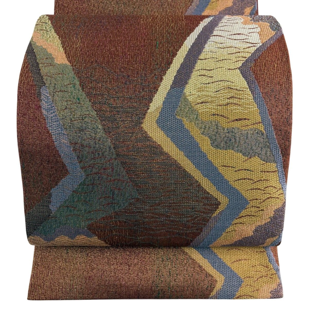 【美品】 袋帯 秀品 幾何学模様 芝 金糸 赤茶 六通 正絹 【中古】