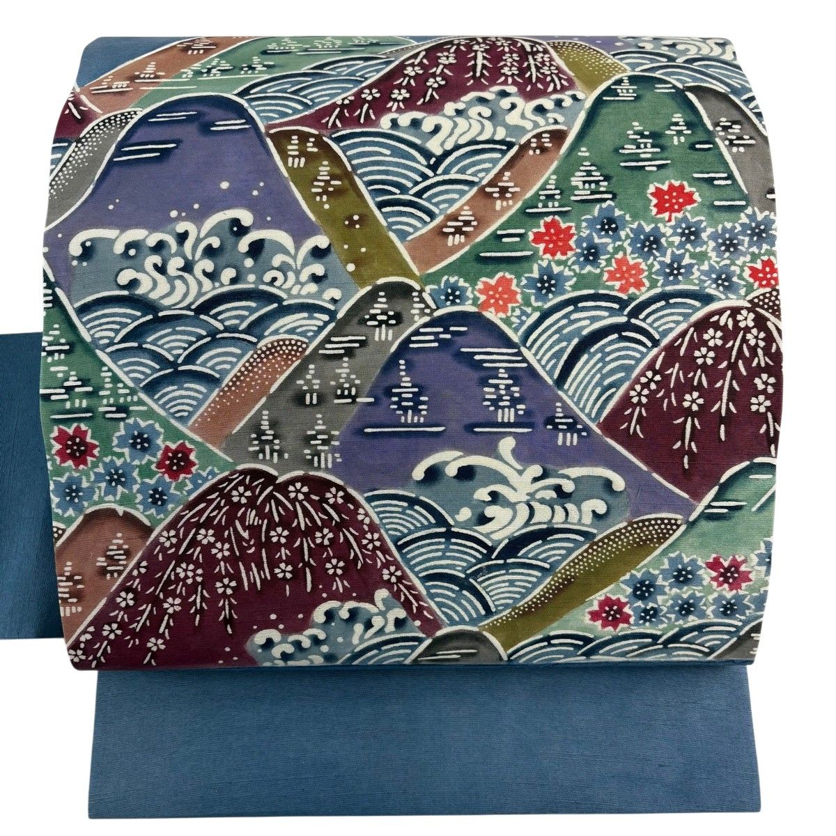 名古屋帯 秀品 山 波頭 青灰色 正絹 【中古】