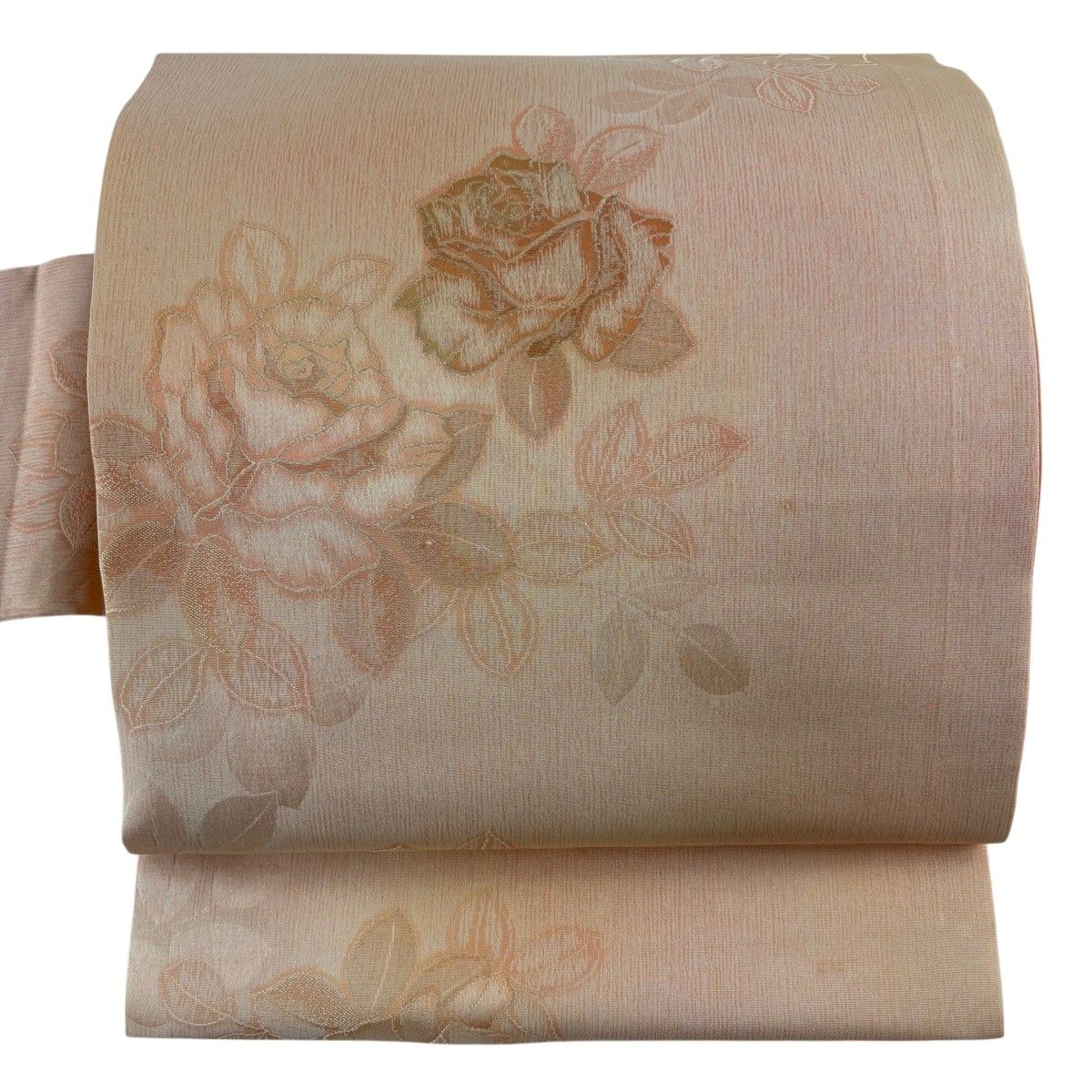 名古屋帯 秀品 薔薇 ぼかし柄 サーモンピンク 正絹 【中古】