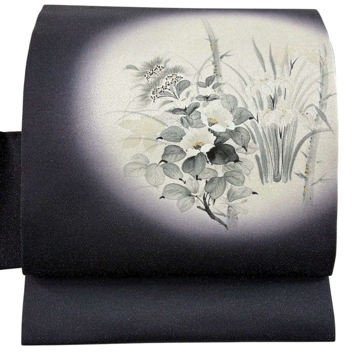 【美品】 名古屋帯 秀品 草花 銀通し 金彩 墨色 正絹 【中古】