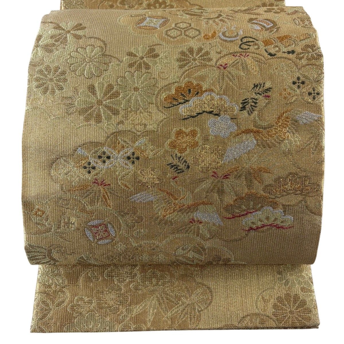 【美品】 袋帯 秀品 鶴 松竹梅 金銀糸 箔 金色 六通 正絹 【中古】 6,776円