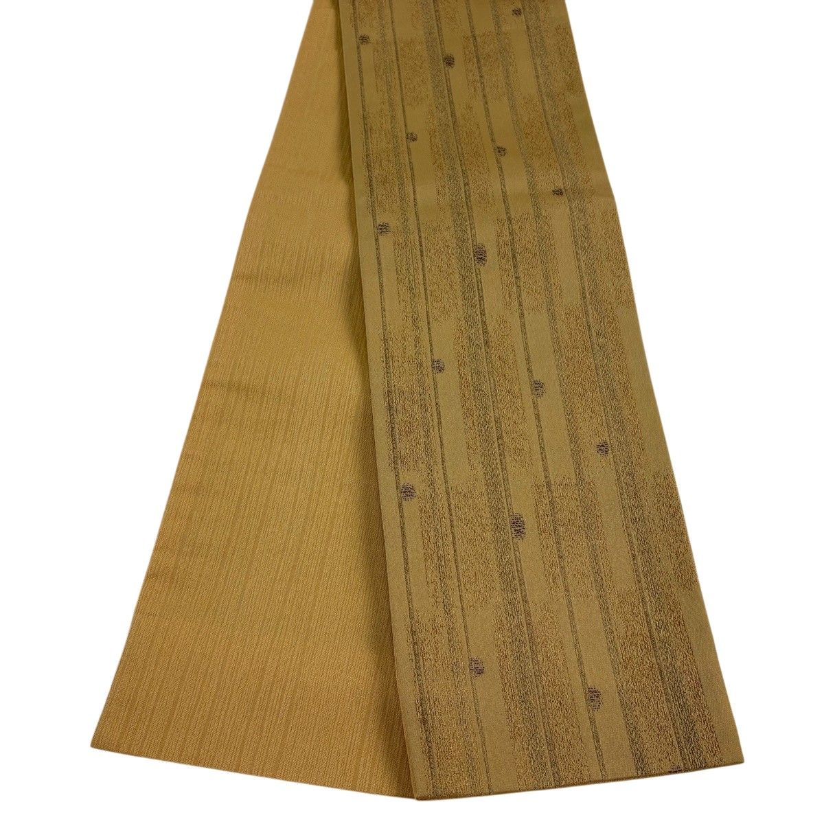 【美品】半幅帯 優品 幾何学 縞 薄黄土色 化繊 【中古】