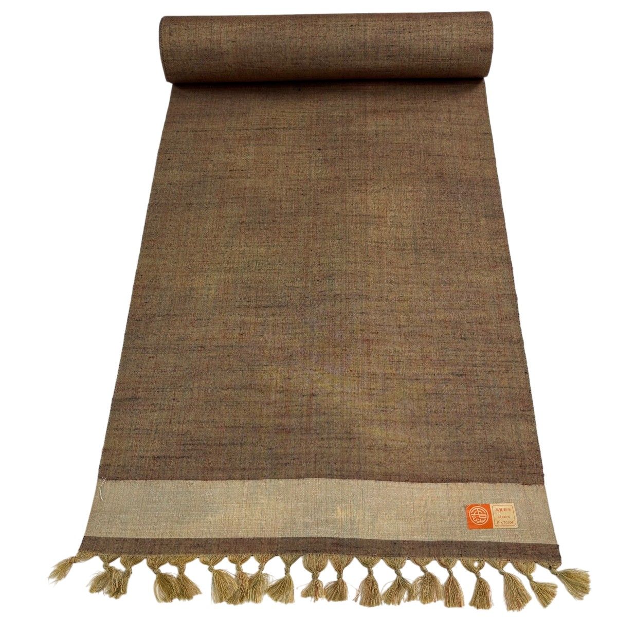 反物 秀品 紬 縦縞 茶色 正絹 【中古】