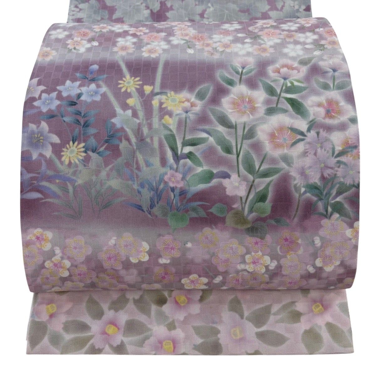 【美品】 袋帯 名品 草花 ぼかし 薄紫 お太鼓柄 正絹 【中古】
