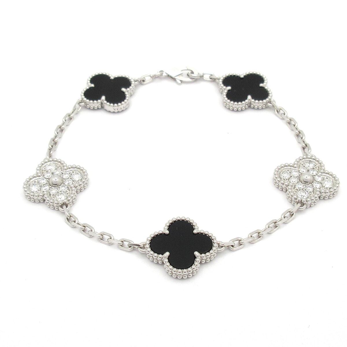 Van Cleef & Arpels(ヴァンクリーフ&アーペル) ブレスレット美品 ヴィンテージアルハンブラ VCARP2R900 K18WG×黒×ダイヤモンド