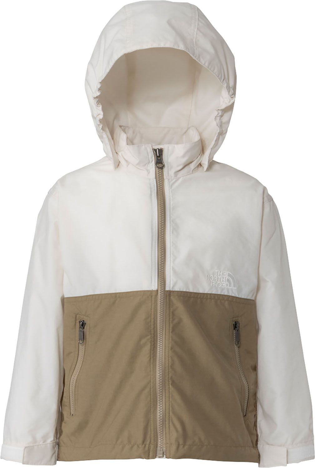 ザ・ノース・フェイス THE NORTH FACE アウトドア トドラーコンパクトジャケット 子ども服 ウィンドブレーカー アウター 上着 軽い はっ水 シンプル フード 取り外し可能 普段使い 外遊び キャンプ 記名ラベル WC ホワイトデューン×クラシ