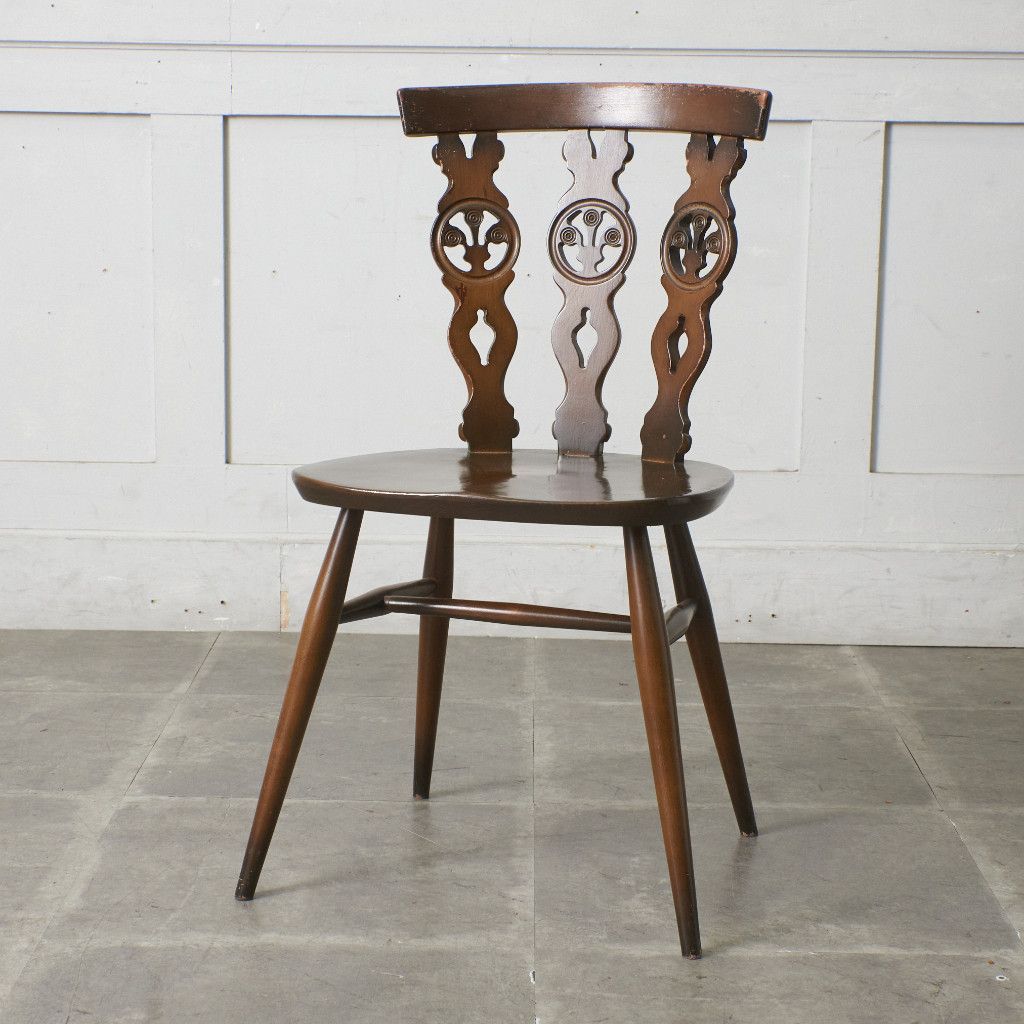 Ercol シスルバックチェア クッション エルム 英国 椅子 ヴィンテージ アーコール 木彫刻 ダイニングチェア イギリス ビンテージ 81009