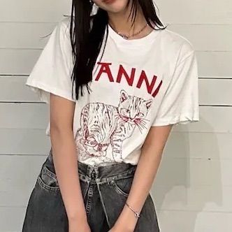 GANNIガニー キャッツグラフィックTシャツ オーガニックコットン