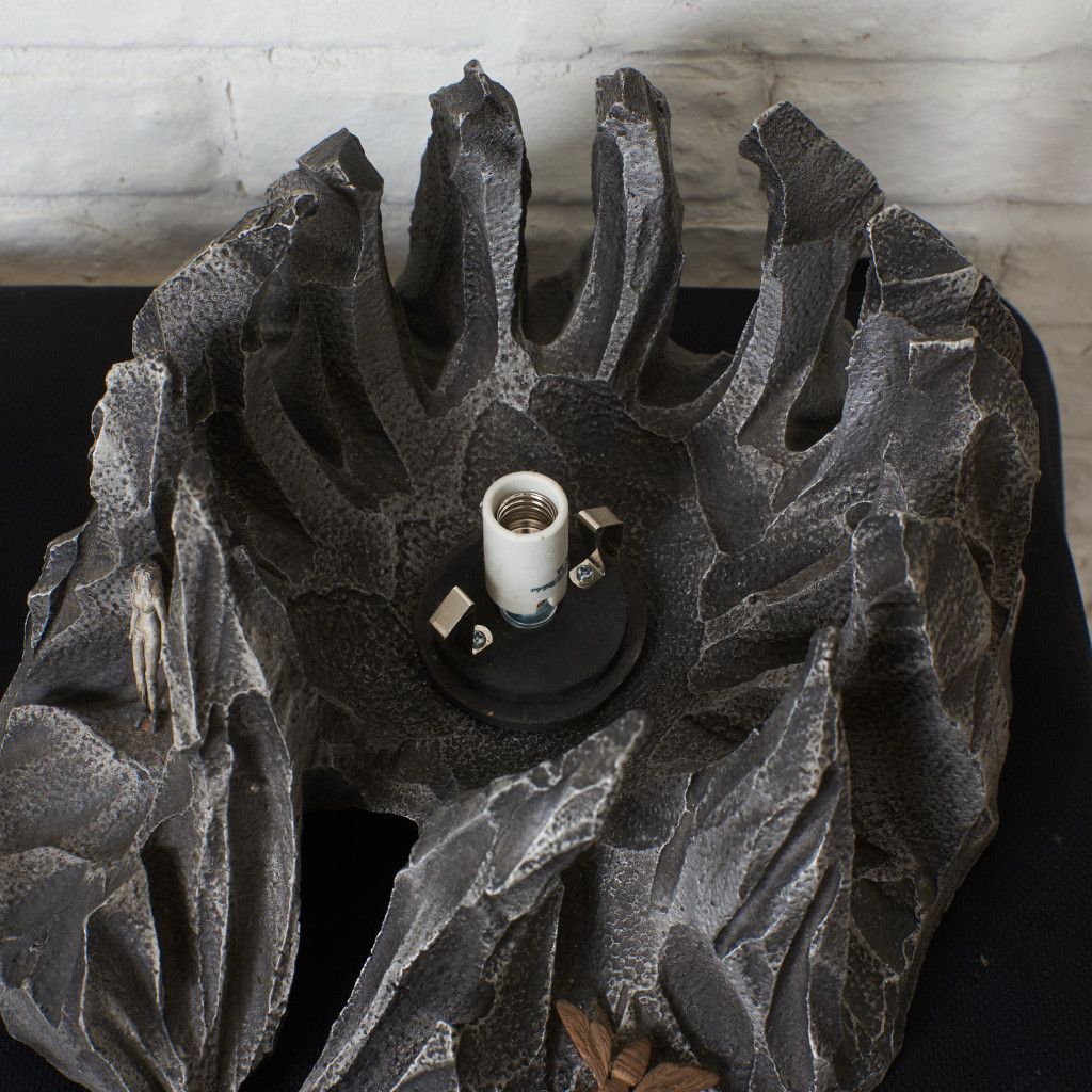 彫刻家 佐野俊郎 金属 工芸 照明 付き 彫刻作品 テーブルランプ アート