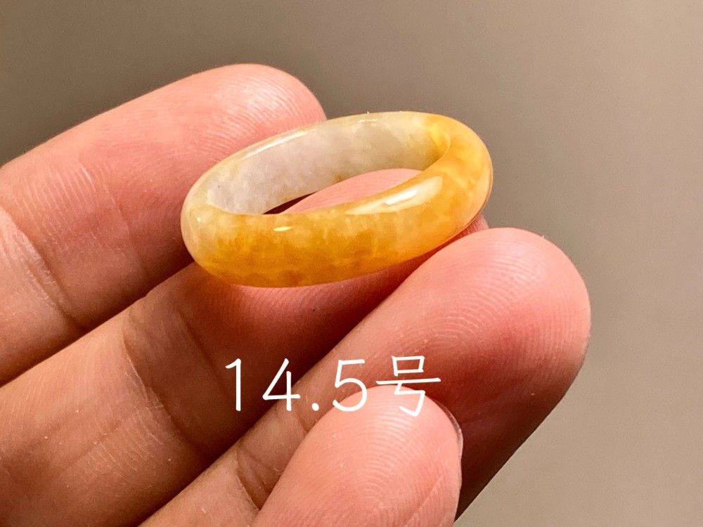 L17-167 氷糯種 黄翡翠 14.5号 ミャンマー産天然 A貨 本翡翠 くりぬき リング