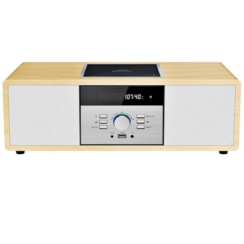 ミニコンポ・セットコンポ CDプレーヤー レトロ/Bluetooth/FMステレオ/USB MP3再生/AUX入力、ヘッドフォンジャック、家庭用コンパクトONEBODYシステムを備えたビンテージスタイルのHiFiステレオシステム (イエロー)ts