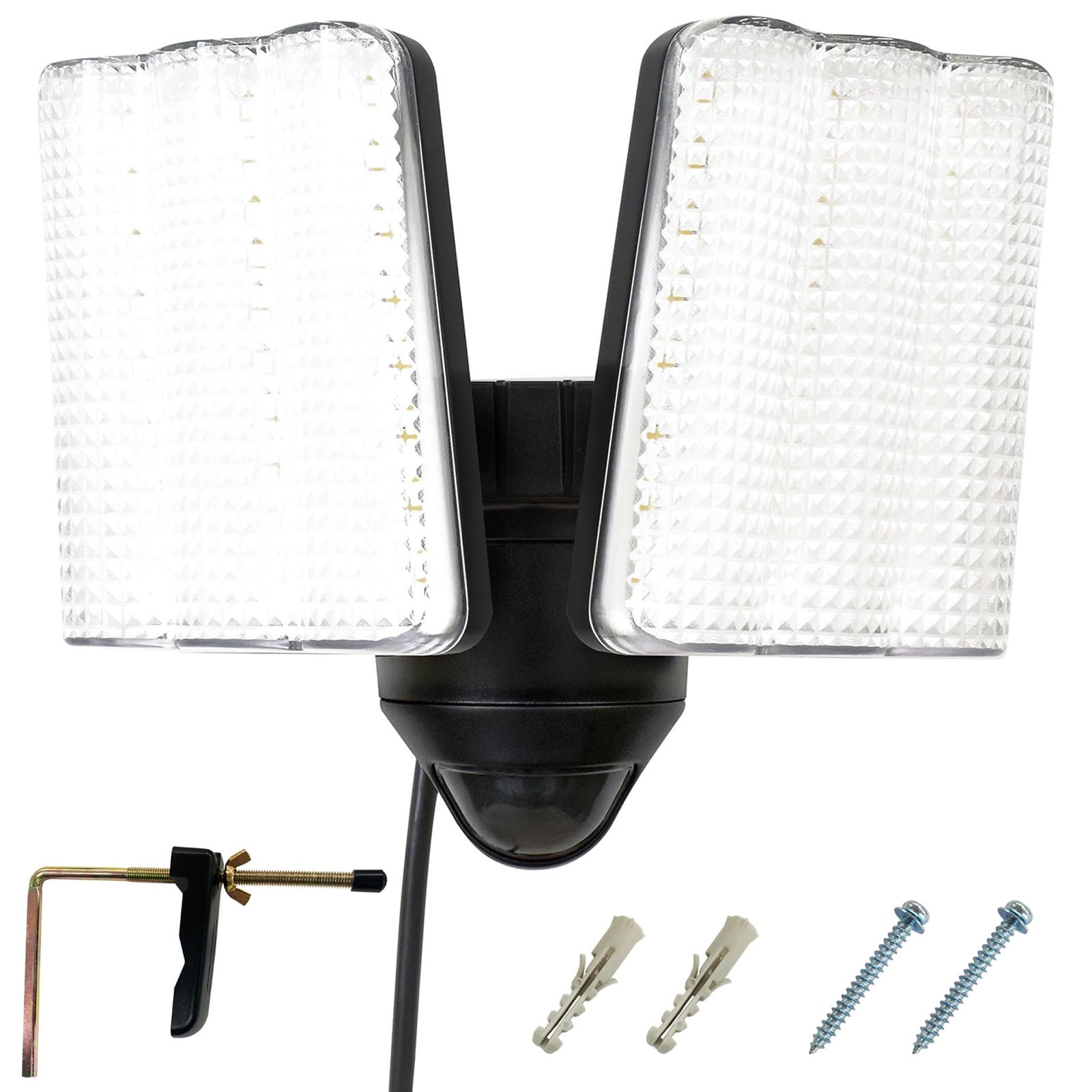 DAISHIN センサーライト コンセント式 DLA-17T200 屋外用 人感 LED AC 100V 3灯式 電源 防犯 ライト 外灯 防水規格 防雨型 人感センサーライト 外 人感センサー 駐車場 ガレージ 庭 玄関 灯 明るい 広範囲 ネジ止め 家ts
