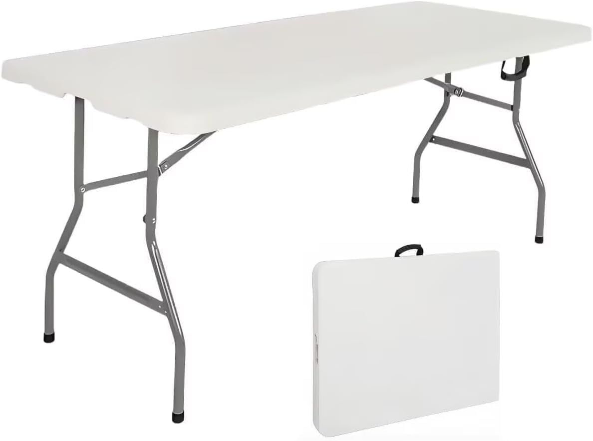 折り畳みテーブル 作業台 ワークテーブル 180cm×74cm×74cm アウトドアテーブル 折りたたみ作業台 頑丈安定 広い天板 軽量 ポータブル 完成品 組立不要 リビング 庭 キャンプ場用 (白い)ts