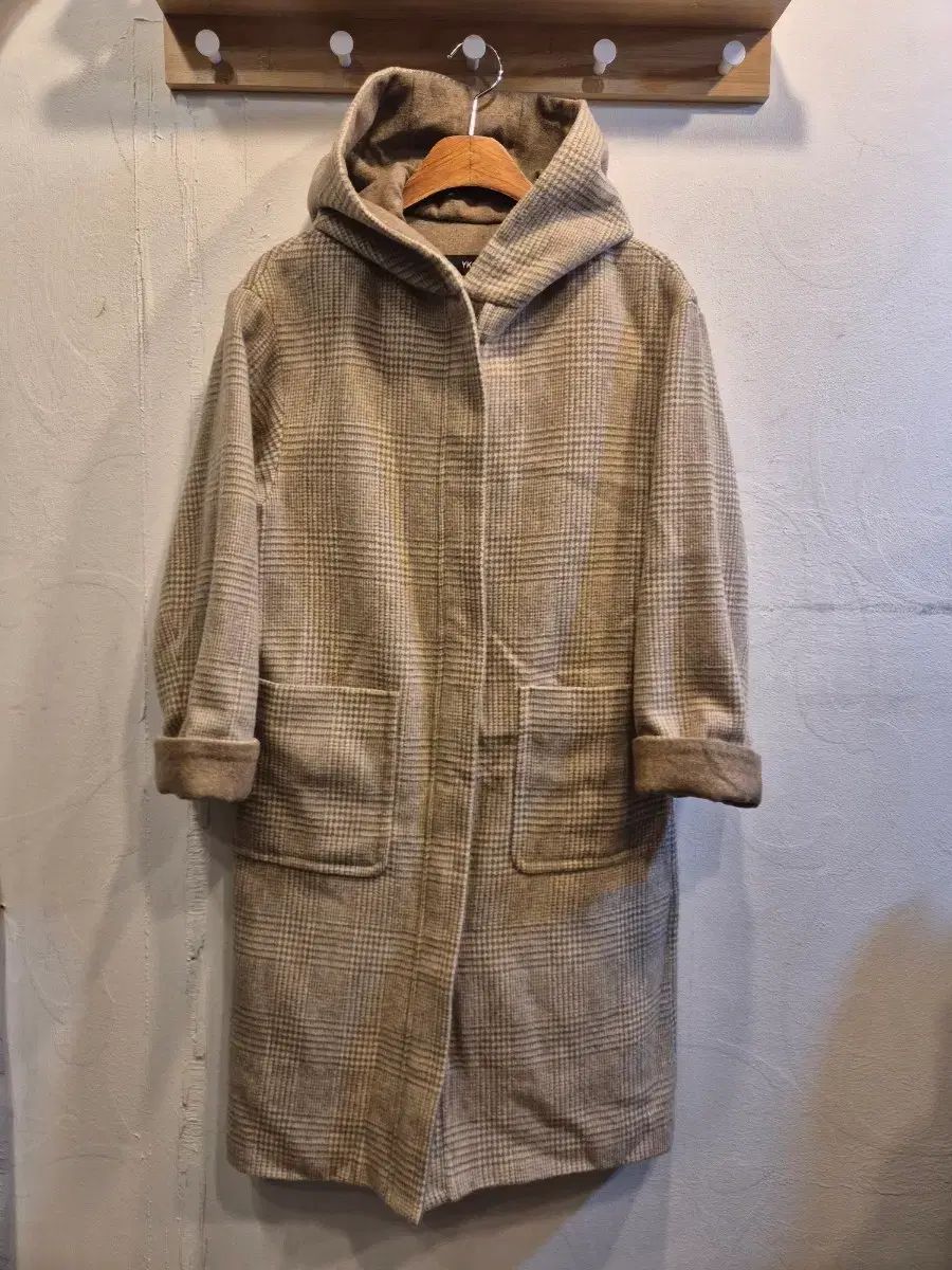 CHECK フード ロング コート