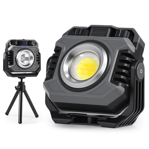 ☆新品☆LED 投光器 充電式 5000lm 超高輝度 実用点灯最大100H COB ワークライト 2700K-8500K 無段階調光・調色 SOS 赤点滅 磁気吸着 360° 回転 IPX6 防水 三脚スタンド付き 作業灯 屋外照明 アウトドア キャンプ 夜