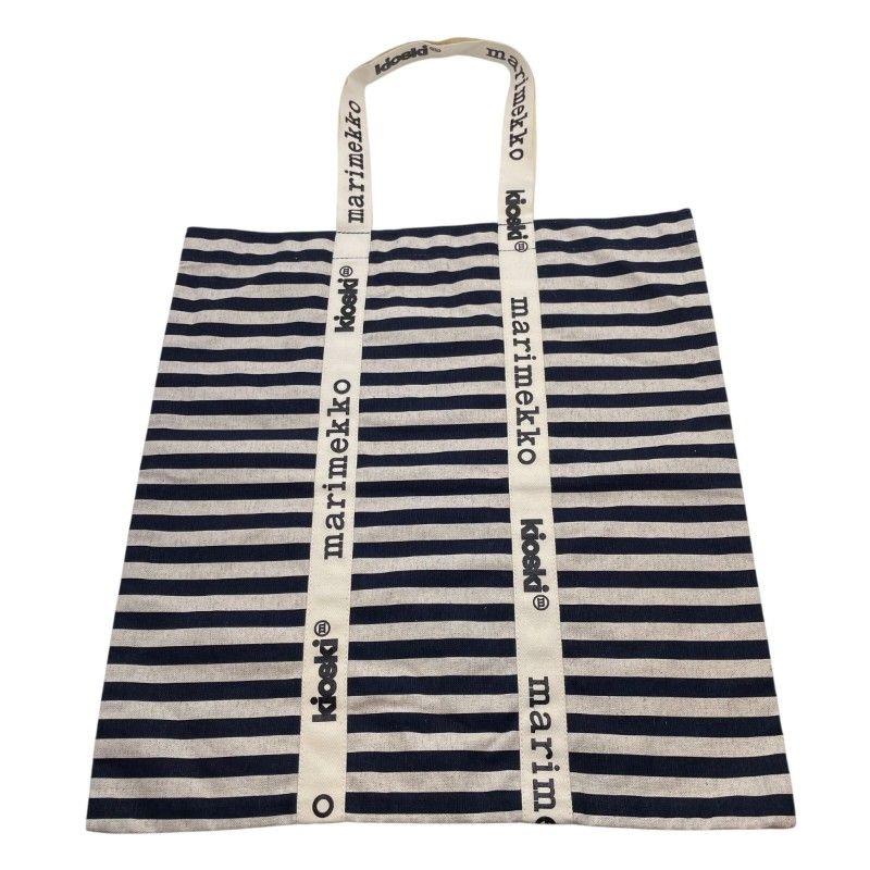 MARIMEKKO CARRIER TASARAITA トートバック DNV850 093347 ネイビー アイボリー コットン79%、リネン21% レディース トートバッグ