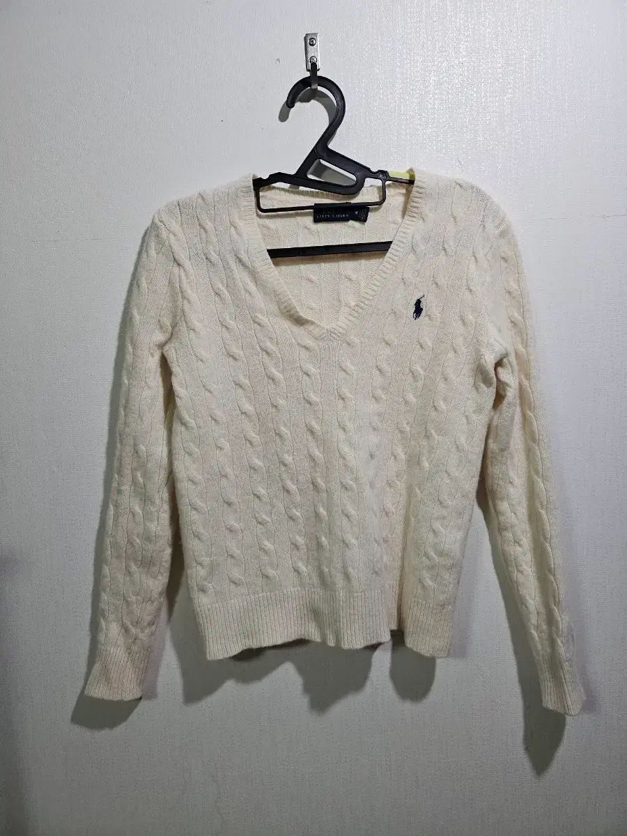 ポロ ラルフローレン ウールカシミア ケーブルニット アイボリー M