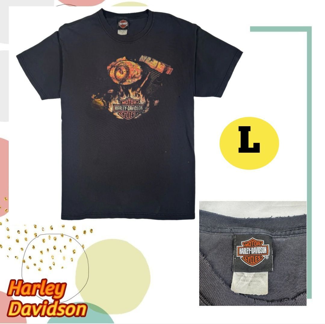 Vintage ヴィンテージ Harley-Davidson ハーレーダビッドソン エンジンフレイムス Tシャツ 半袖 Lサイズ