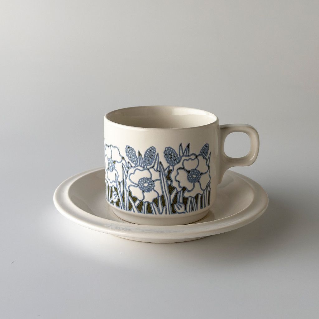 レア HORNSEA フルール カップ＆ソーサー 英国 ヴィンテージ ホーンジー fleur イギリス ビンテージ ブルー 花柄 食器 陶器 98832 レア HORNSEA フルール カップ＆ソーサー 英国 ヴィンテージ