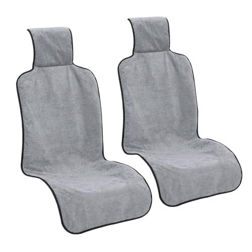 TanYooシートカバー 防水シートカバー カーカバー前席用 軽/普通車適用 ずれにくい ヘッドレスト部と座面部一体型 おしゃれ三層構造 バックル付き 汎用 丸洗える (グレー ２枚セット)t