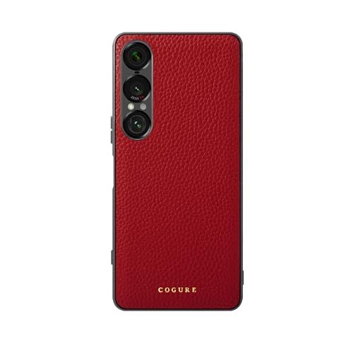 COGURE コグレ Xperia 1 VII ケース 本革 シュリンクカーフレザー 耐衝撃 シンプル おしゃれ ギフトボックス付き COPs-Xperia1VII レッドma