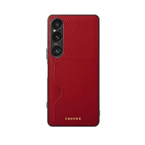 COGURE 互換 Xperia 1 VI ケース 本革 シュリンクカーフレザー カード入れ 耐衝撃 シンプル おしゃれ 専用ボックス付き COPC1-Xperia1VI レッドma
