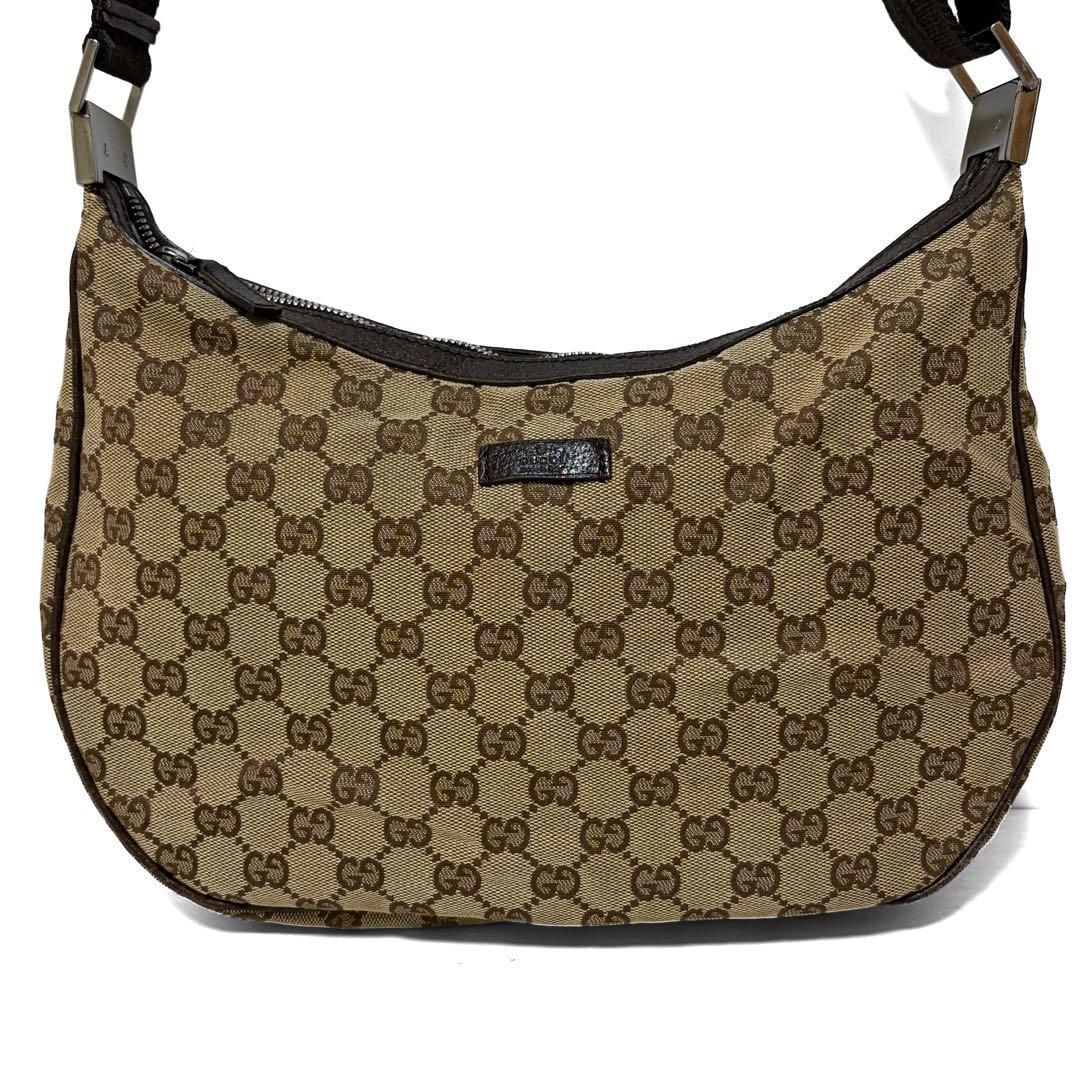 GUCCI グッチ ショルダーバッグ GGキャンバス ブラウン ハーフムーン 