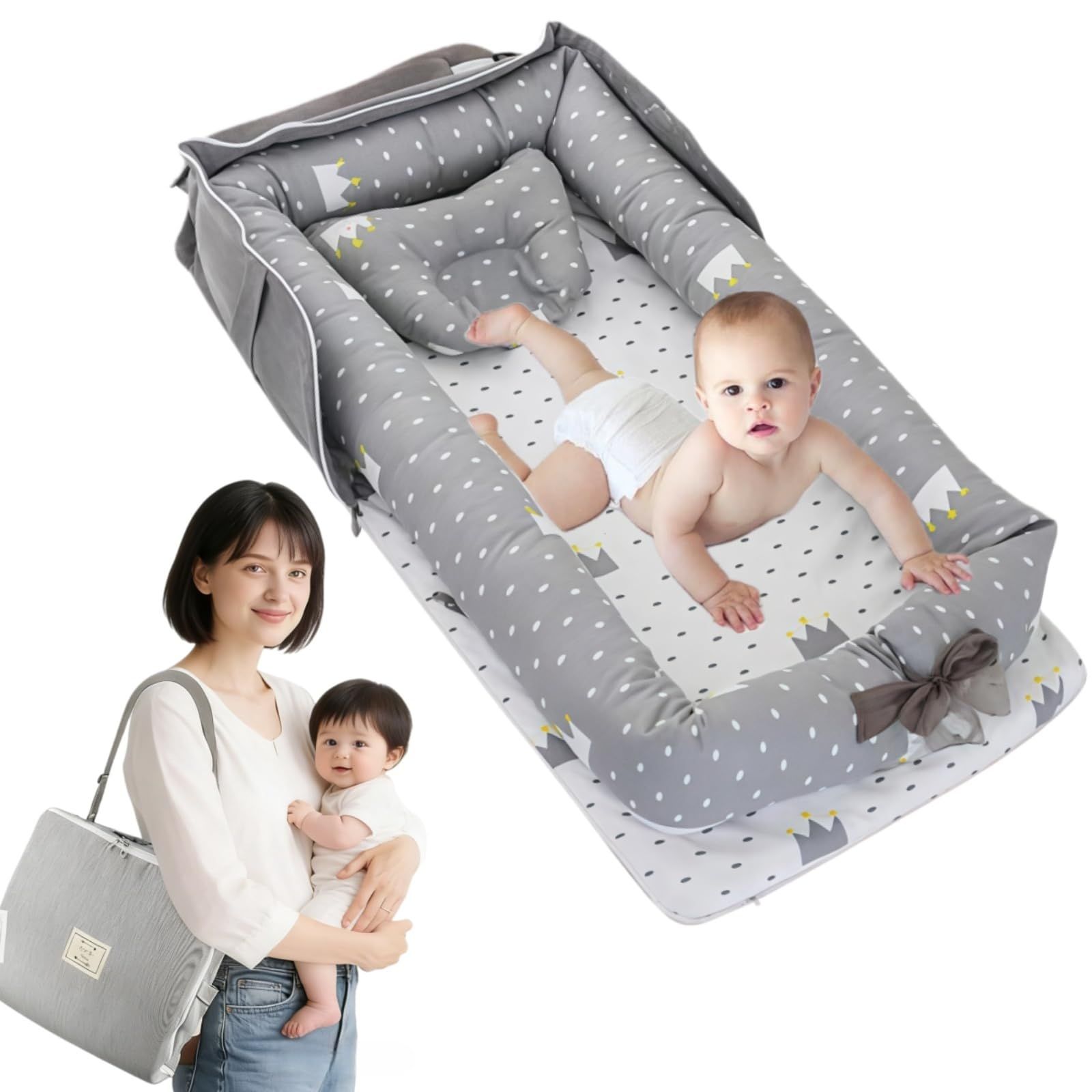 【新品】ベッドインベッド 携帯型 ベビーベッド ベッド布団枕3点セット 新生児 添い寝 寝返り防止 100％純綿素材 持ち運び 通気性 折りたたみ 枕付き においなし ?生設計 洗濯機で洗える 0-24ヶ月新生児・乳幼児用 男女の赤ちゃんに室 b9a8e7be