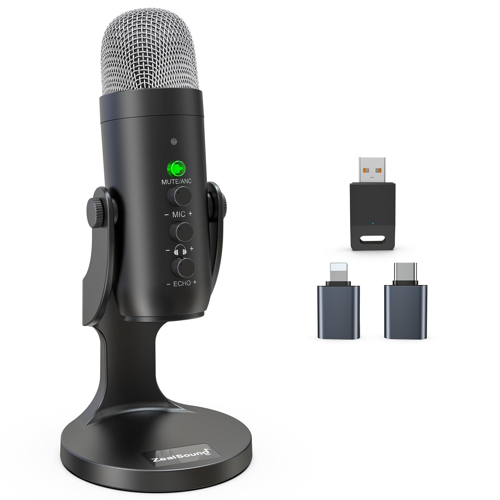 ZealSound ワイヤレスマイク、*Phone PC iPad Android Phone用USBマイク、ミュートエコーモニターボリュームゲインBluetooth 2.4GHz付きコードレスコンデンサーデスクトップマイク、ポッドキャスト、 2818e2c9
