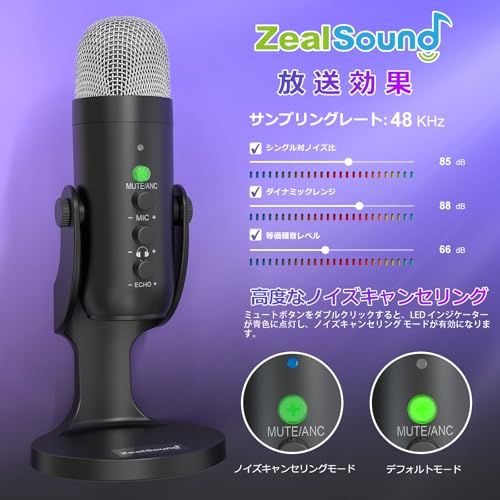 ZealSound ワイヤレスマイク、*Phone PC iPad Android Phone用USBマイク、ミュートエコーモニターボリュームゲインBluetooth 2.4GHz付きコードレスコンデンサーデスクトップマイク、ポッドキャスト、 2818e2c9