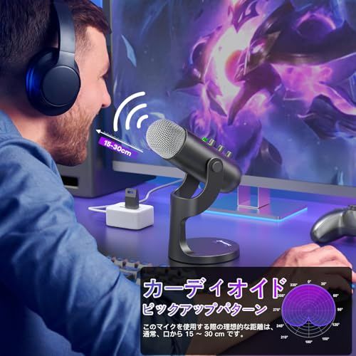 ZealSound ワイヤレスマイク、*Phone PC iPad Android Phone用USBマイク、ミュートエコーモニターボリュームゲインBluetooth 2.4GHz付きコードレスコンデンサーデスクトップマイク、ポッドキャスト、 2818e2c9