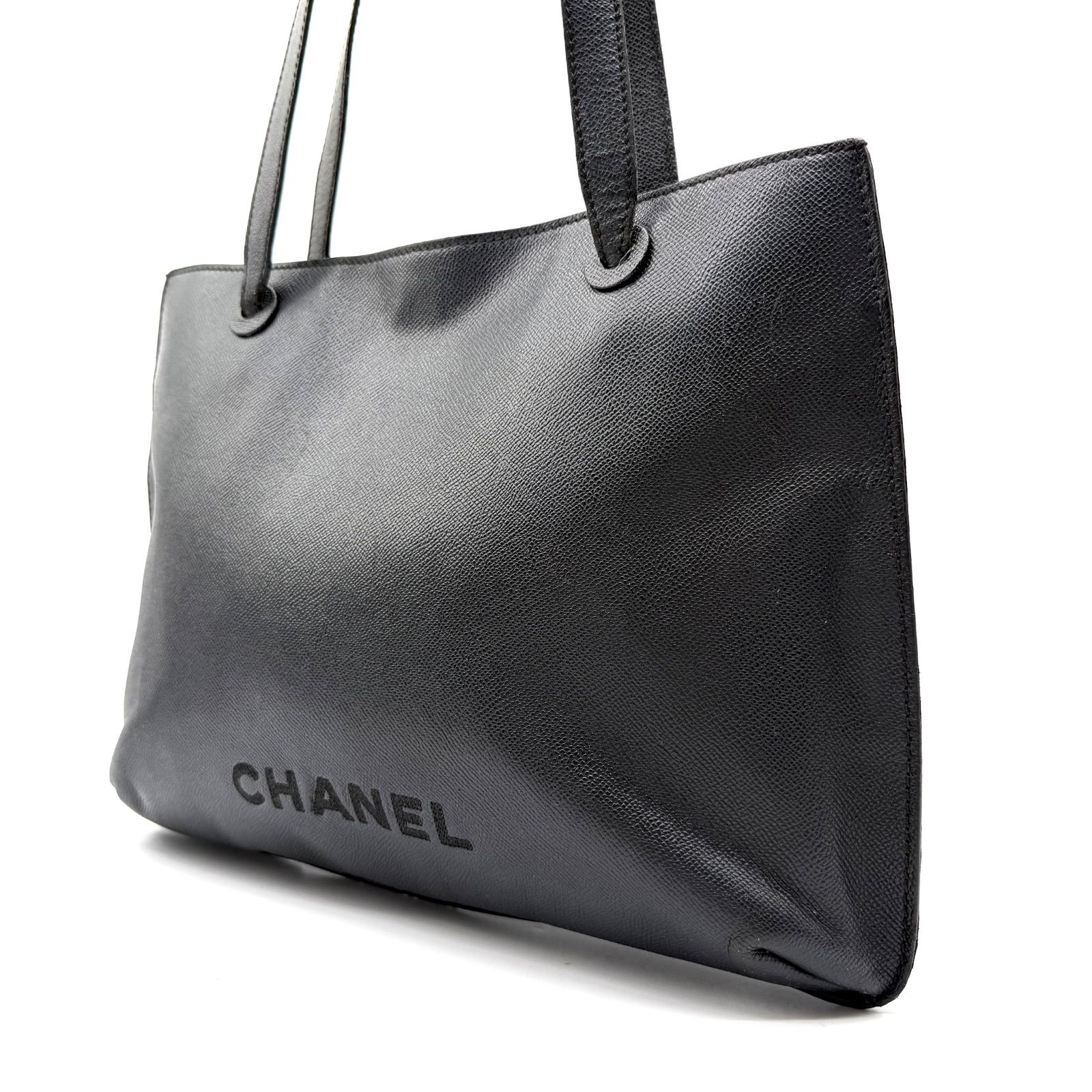 CHANEL ロゴエンボス キャビアスキン トートバック 良品✨】CHANEL シャネル トートバッグ エンボスロゴ ブラック 黒