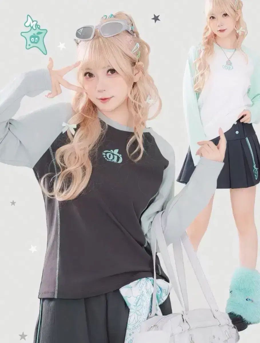 初音 ミク X moeyu バイカラー ロングスリーブ Tシャツ