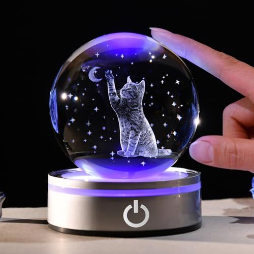 IFOLAINA 3D 猫 クリスタル ボール 誕生日 プレゼント女性 人気 間接照明 かわいい 猫 バタフライ 水晶玉 おしゃれLEDライト 多色変更 癒しグッズ 雰囲気作り ベッドサイドランプ 母の日 結婚記念 卒業祝い 女の子 家族 友 8d9bc299