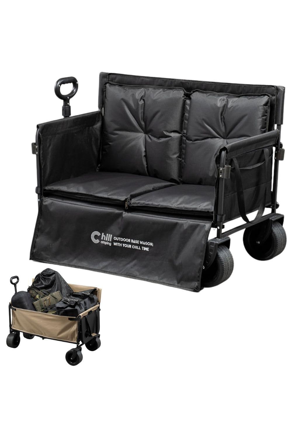【日本ブランド・累計販売40000個超】Chill Camping キャリーワゴン アウトドアワゴン アウトドア キャンプ チェア ベンチ キャリーカート 対荷重150kg 大容量124L コンパクト チルキャンピング (ブラック, Pro(極厚クッション)