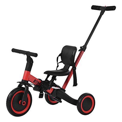 BTM 子供用三輪車 5in1 三輪車 押し棒付き ランニング バイク 自転車 おもちゃ 乗用玩具 組み立て おしゃれ 1歳-5歳 幼児用 プレゼント お祝い ギフト(レッド)Y 495c9393